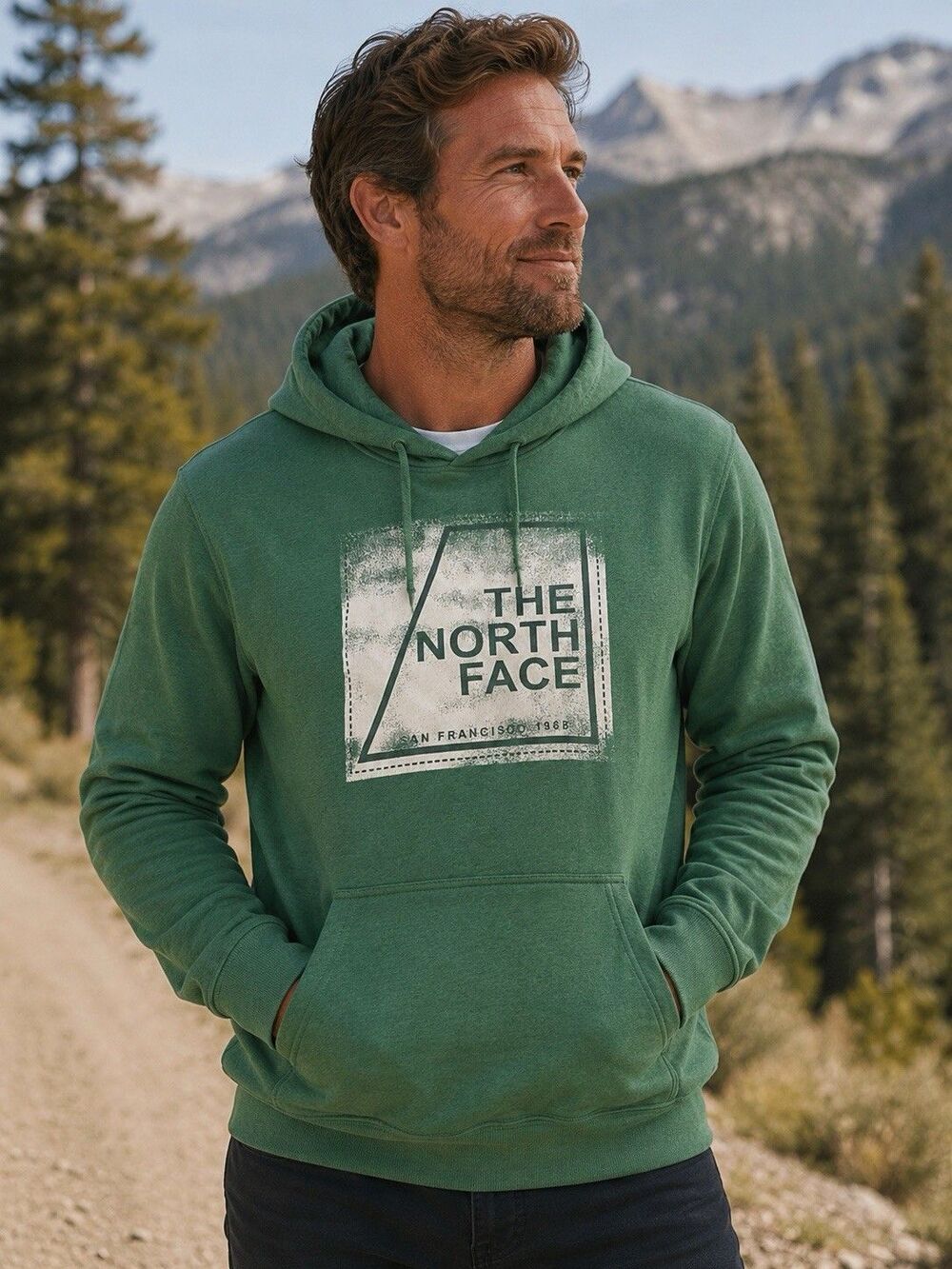 North Face Green Pullover Hoodie Men's XXL Graphic Logo Cotton Blend Sweatshirt